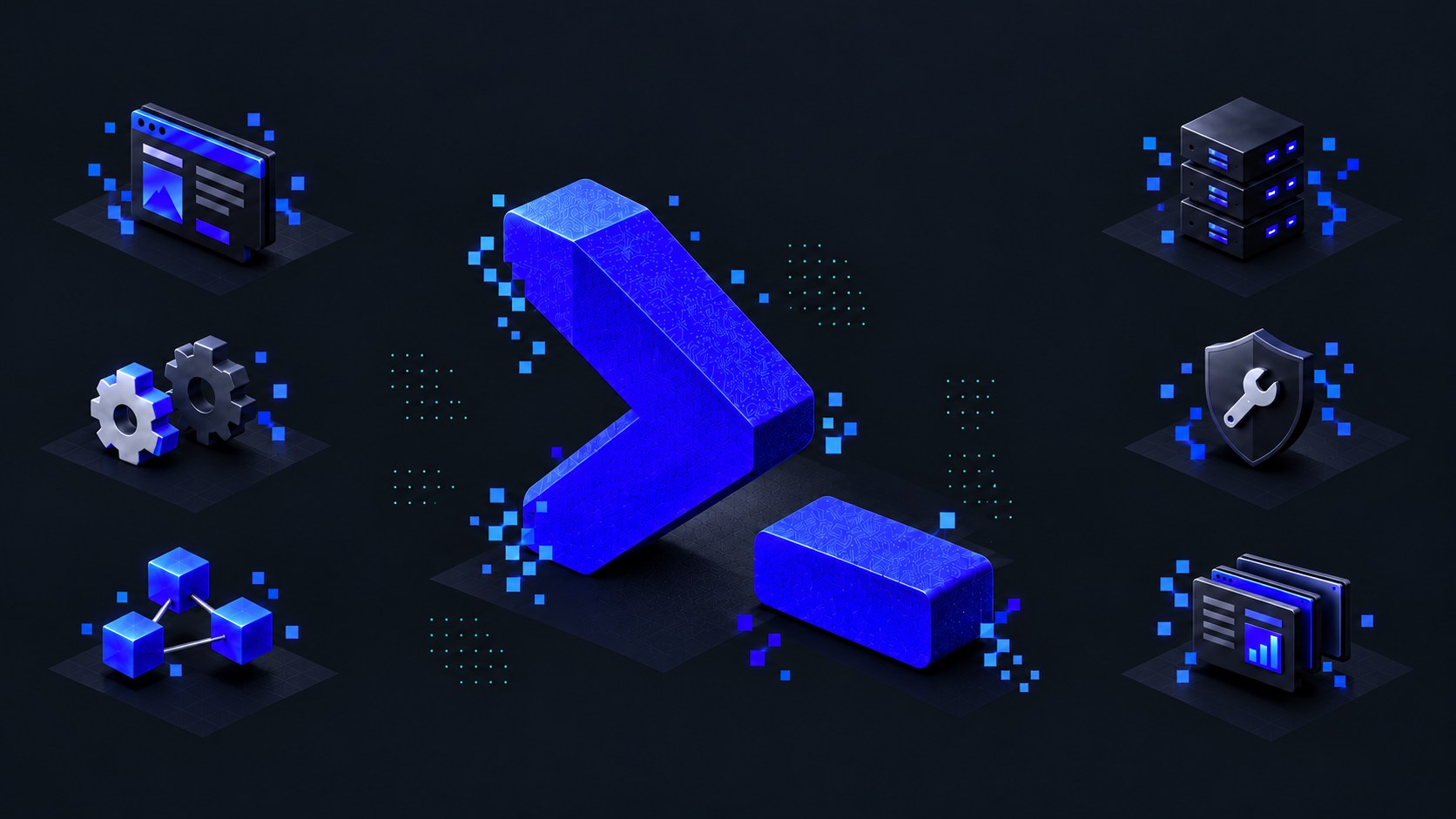Le symbole terminal EvoProjet bleu en trois dimensions, conservé dans son illustration originale.